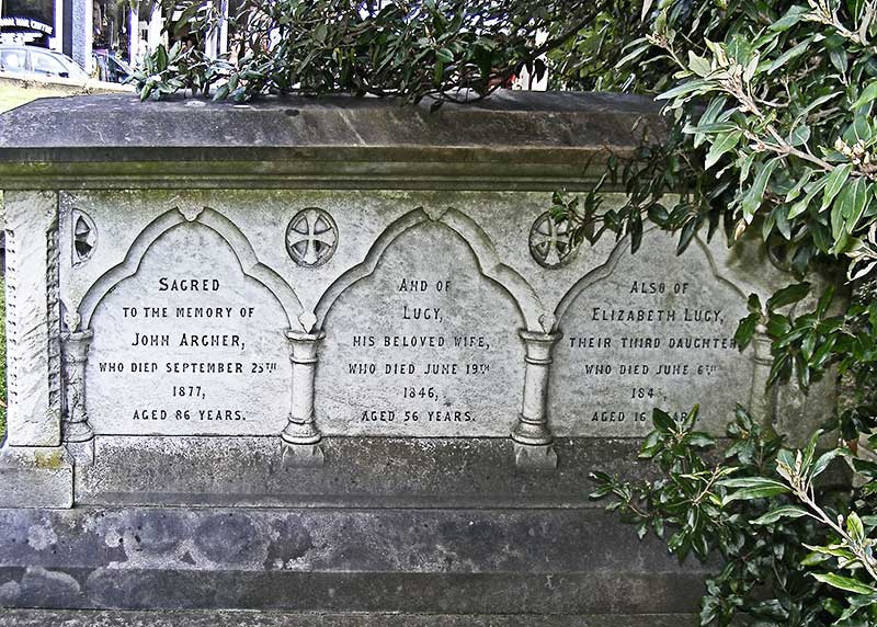 Archer family memorial in The Priory churchyard