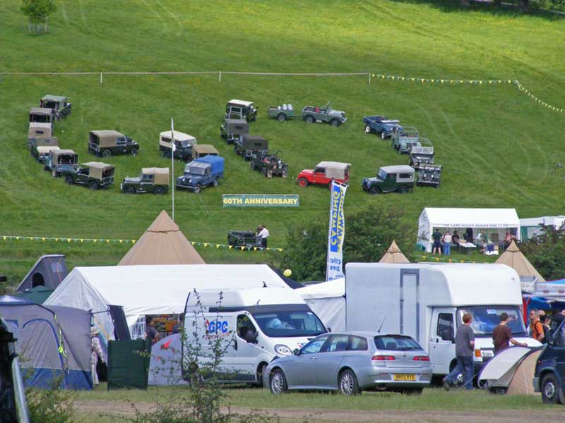 Land Rovers lining up to celebrate 60 years of production